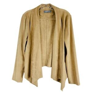 Bagatelle tan faux suede open waterfall lightweight preppy office jacket large